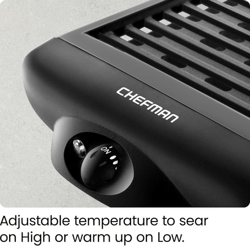 Chefman Electric Smokeless Indoor Grill, Non-Stick Cooking Surface & Adjustable Temperature Knob for BBQing, Black