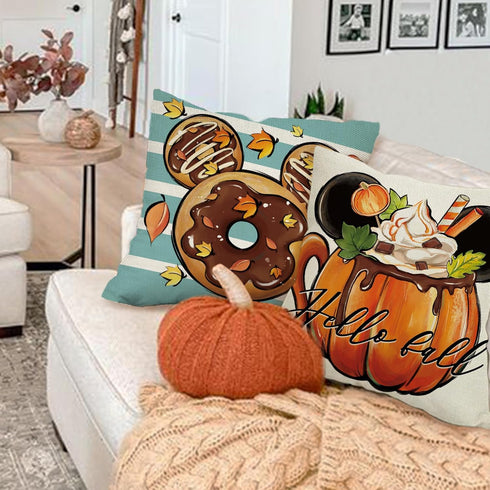 Hello Fall Mouse Pumpkin Decorative Throw Pillow Covers - 20 x 20 Set of 4 for Autumn Home Decor