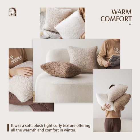 Set 2 12"x20" Foindtower of Curly Teddy Wool Faux Fur Pillow Covers Decorative Boucle Textured Lumbar Throw Pillow