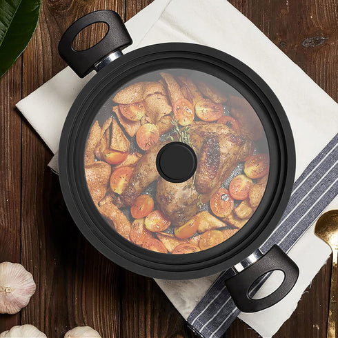 Universal Vented Tempered Glass Lid for Pots, Pans, Skillets with Heat Resistant Silicone Rim, Fits 6-8 inch Cookware,