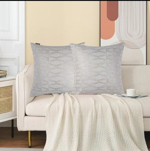 Gold Sofa Throw Pillow Cover 1pc - 20X20inch Ecru White Textural Linen Look Metallic Print Decorative Pillowcase