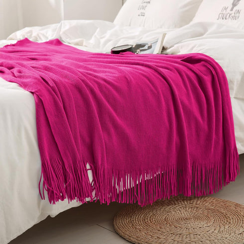 Homiest Cozy 50 60 Inch) Decorative Knitted Throw with Fringe, Lightweight Acrylic Knit Blanket, Soft & Tassel
