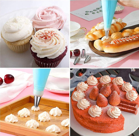 Cake Piping Set for Baking with Reusable Bags and Tips, Decorating Supplies for Cupcake, Cookie Icing.