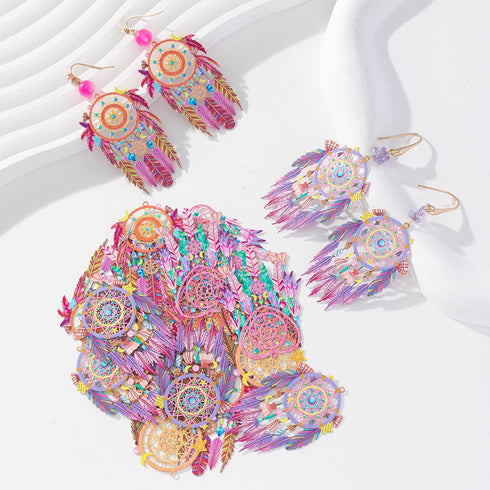 16pcs Multicolor Dreamcatcher Charms - Hollow Filigree Pendants for Earrings Jewelry Bookmark Accessories