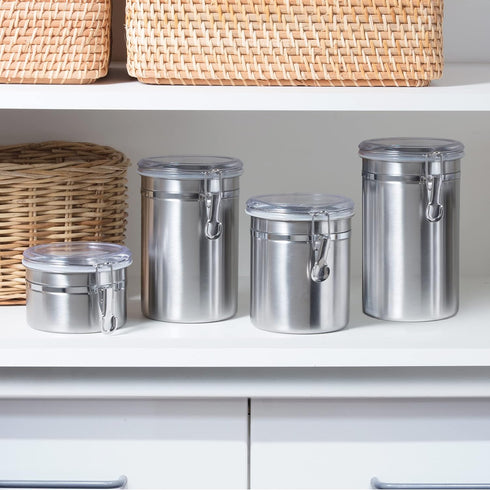 OGGI Stainless Steel Kitchen Canister, 26 fl oz, Airtight Clamp Lid, Clear See-Thru Top, Ideal for Kitchen Storage