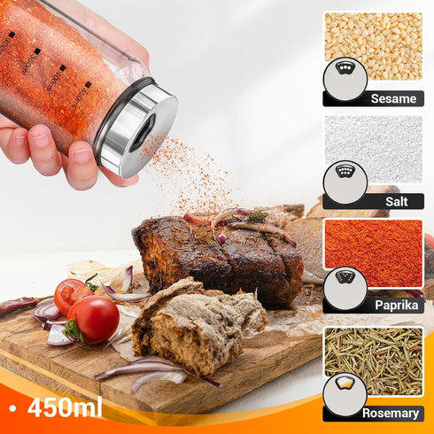 6 Pack 15oz Set 136 1 Segarty Glass Spice Jars, Large Spice Jar with Labels, Clear Empty Spice Containers with Shaker