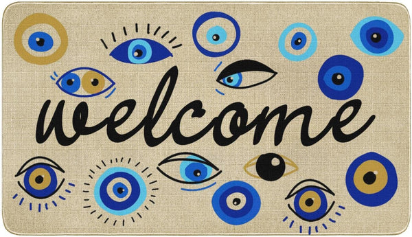 Evil Eye Doormat, Psychedelic Welcome Mat, Low-Profile Non-Slip Throw Rug for Indoor/Outdoor, 17 X 30 Inch