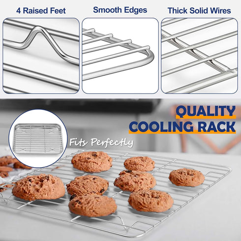 Joyfair Toaster Oven Baking Pan with Rack, 9”x 7” Stainless Steel Tray and Cooling Rack Set for Cookies, Bacon, Steaks