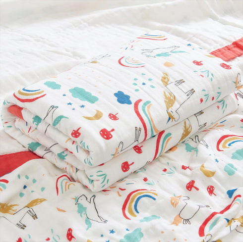 J-pinno 100% 6 70" 82") Rainbow Unicorn Cloud Muslin Blanket Cotton Layer Quilt Bed Blanket Soft Warm Throw Sofa Couch