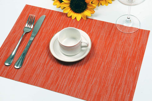 SHACOS Placemats Set of 6, Woven Vinyl Place Mats for Dining Table, Indoor Outdoor Wipe Clean (6, Orange)