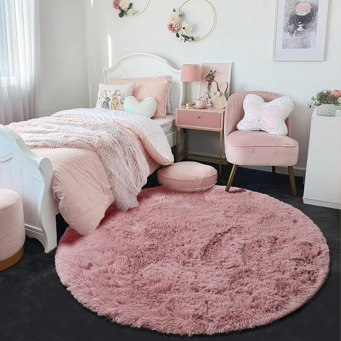 6Ft Blush Round Rug for Bedroom, Fluffy Fuzzy Plush Circle Area Rugs for Baby Kids Room Decor Aesthetic, Shaggy