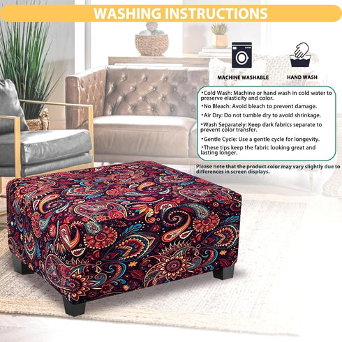 Ottoman Cover Rectangle Printed,Stretch Footstool Slipcover with Elastic Bottom,Soft Fabric Protector for Rectangular