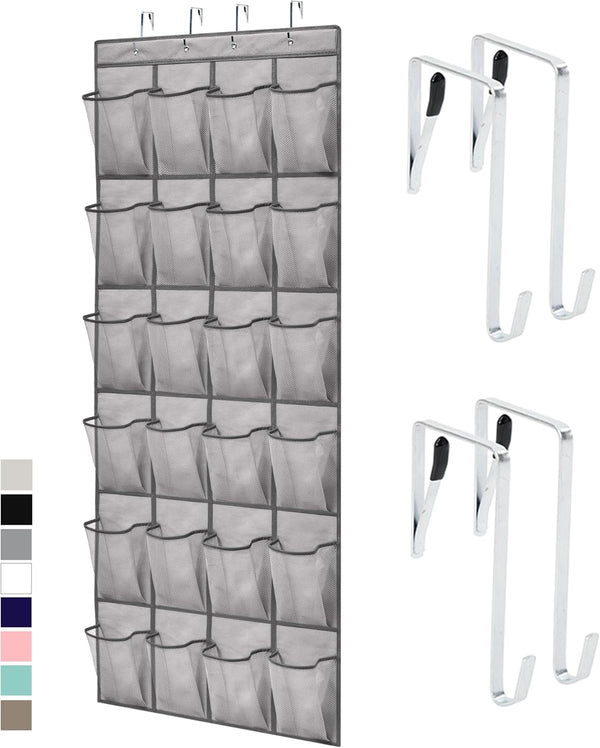 GORILLA GRIP Over the Door Shoe Organizer, 24 Large Breathable Mesh Pockets,