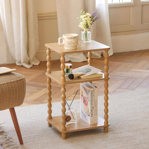 3 Fultyle End Table, Modern Side Table with Tier Open Shelf, Small Table Bed Side Tables Bedroom for Small Spaces