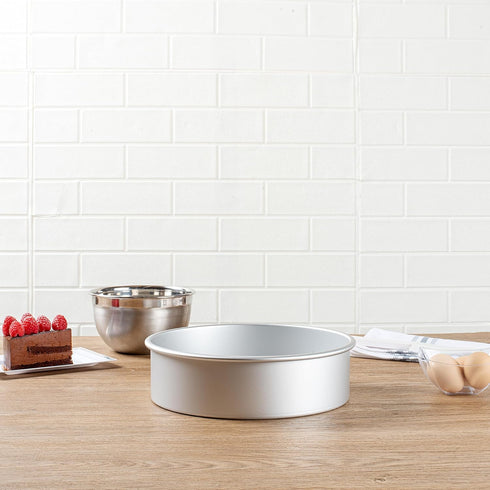 Met Lux 10 x 3 Inch Straight-Sided Baking Tin, 1 Round Cake Pan - Oven-Ready, Freezable, Anodized Aluminum for Baking