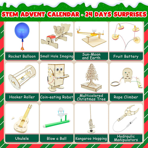 24 2025 Countdown, 8 9 10 11 12, 3D Kortes Days STEM Advent Calendar for Christmas Science Building Project Craft