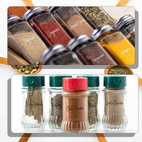 268 Clear Seasoning Jar Labels, Preprinted Kitchen Pantry Organization Labels, Waterproof Black White Script Sticker
