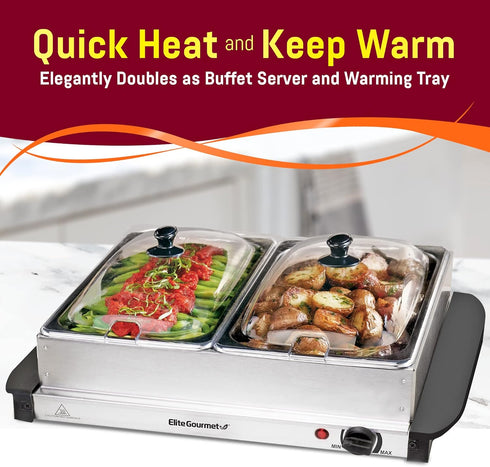 Elite Gourmet EWM-6122 Buffet Server with Dual 2 x 2.5 Qt. Trays, Food Warmer, Stainless Steel