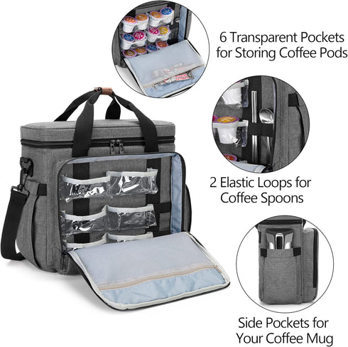 CURMIO Coffee Maker Travel Bag for Keurig K-Mini, Carrying Case with Multiple Pockets for K-Cup Pods