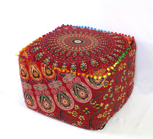 16X16X14 inches, CRAFT KALA Large Hippie Mandala Meditation Floor Ottoman Pillow Cushion Pouf Cover Square Poufs Cover