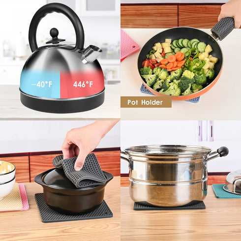 Silicone Trivets Mats Set - Heat Resistant Pot Mat for Countertop, Table Placemats, 4 Pack, Black