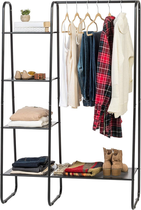 IRIS USA Clothes Rack with 4 Metal Shelves, Freestanding Clothing Racks for Easy Assembly and Storage