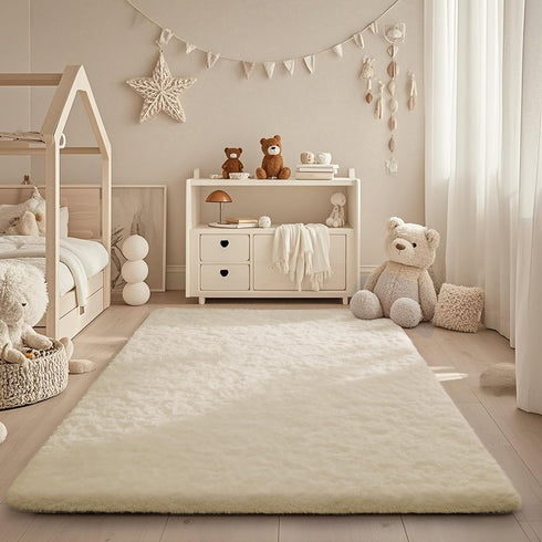 4x6 Ophanie Area Rugs for Bedroom, Christmas Upgrade Non-Slip Ivory Fluffy Soft Shag Living Room Carpet, Indoor Floor
