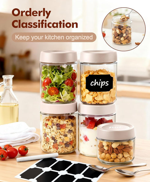 6 pack 16 oz Overnight Oats Containers with Lids and Spoons Glass Jars with Airtight Lids: Wide Mouth Mason Salad Jars