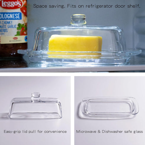 Countertop Glass Butter Dish with Cover, Clear Crystal Butter Holder Tray with Lid for Refrigerator