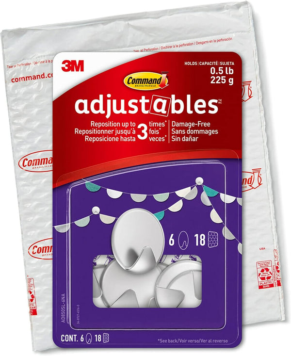 Command AD85SL-6NA Repositionable Silver Circle Hooks, 6 Hardware for Home Organization