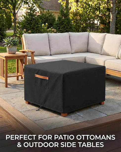 BRUXOLAY 600D 32 32 18 Inches Waterproof Patio Ottoman Cover, Heavy Duty Square Outdoor Side Table Furniture Cover