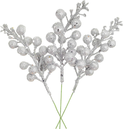 Lvydec 16pcs Christmas Glitter Berries Stems, 7.8" Artificial Picks for Christmas Tree Ornaments & DIY Wreath