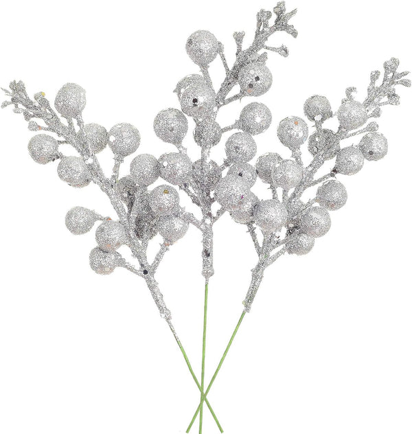 Lvydec 16pcs Christmas Glitter Berries Stems, 7.8" Artificial Picks for Christmas Tree Ornaments & DIY Wreath