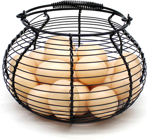 swimming CVHOMEDECO. Elegant Wire Egg Basket with Handle Primitives Vintage Gathering Basket. Black