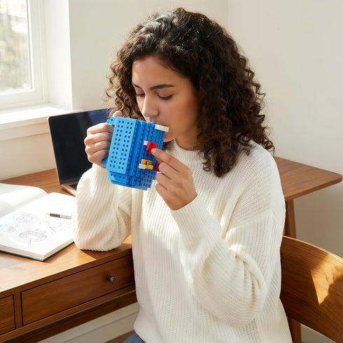 Lumsburry Build-on Brick Coffee Mug, Funny DIY Novelty Cup with Building Blocks Creative for Kids Men Women Xmas