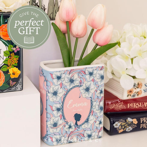 Emma) Steel Mill & Co Original Book-Shaped Decorative Vase, Ceramic Vases for Home Decor, Cute Bookshelf Decor, Unique