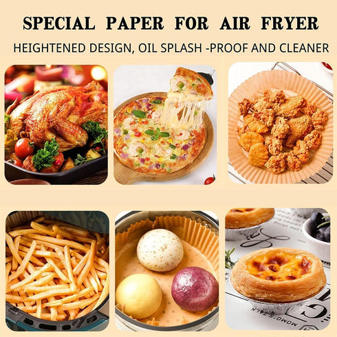 Air Fryer Paper Liners, 100PCS Non-stick Disposable Parchment Sheets, 7.9inch-Round, Food Grade Liner for Baking,
