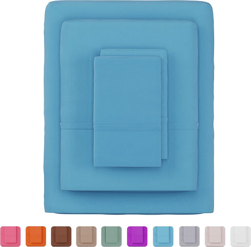 Bedford Home Series 1200 3 Piece Twin Sheet Set, Blue