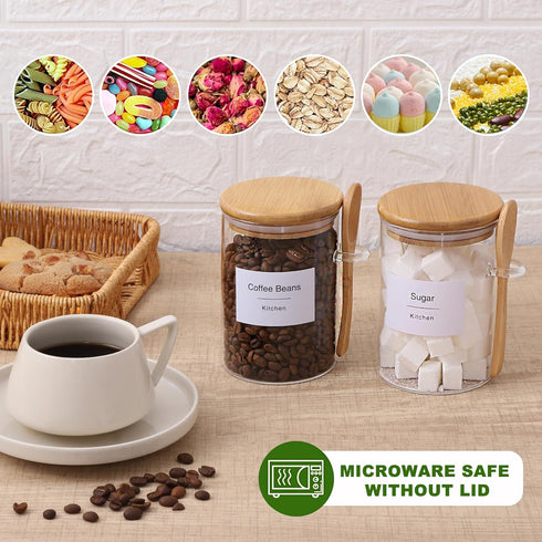 17 oz Countertop, (4 Pack) TIPGO Sugar Jar Bath Salt Container Glass Jar with Bamboo Lid and Spoon, Sugar Cube Holder