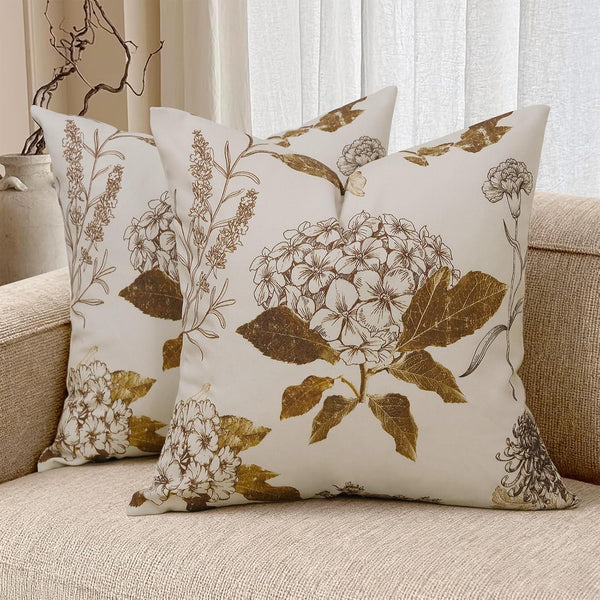 Gylleka Floral Pillow Covers 18x18 Set of 2 Vintage Print Throw Pillow Covers