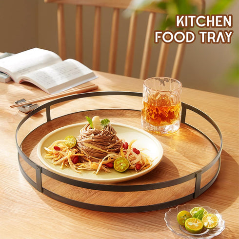 12in Defined Deco Decorative Tray-Round Serving Tray with Metal Handle-Decorative Trays for Home Decor,Living Room