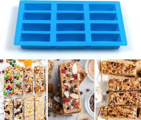 2Pcs Granola Bar Mold, Silicone 12-Cavity Rectangle Molds for Energy Bar, Silicone Baking Molds for Large Granola Bar