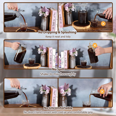 Cold Brew Coffee Maker Pitcher, 64 Oz Heavy Duty Glass Mason Jar with Stainless Steel Filter for Iced Coffee