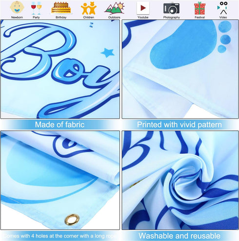 It's a Boy Banner for Baby Shower - Large Blue Fabric Sign Backdrop Birthday Party Decoration Supplies