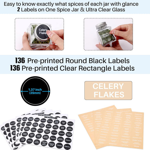 49-Pack 372 49 4.5 oz MIUKAA Cube Glass Spice Jars with Labels, Shakers, Lids, Empty Square Spice Bottle, Reusable