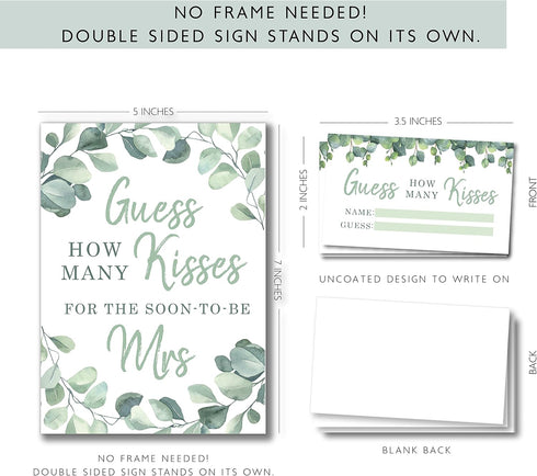 Your Main Event Prints Eucalyptus Bridal Shower Games - How Many Kisses For The Mrs, Includes 1 Stand (5x7) & 50