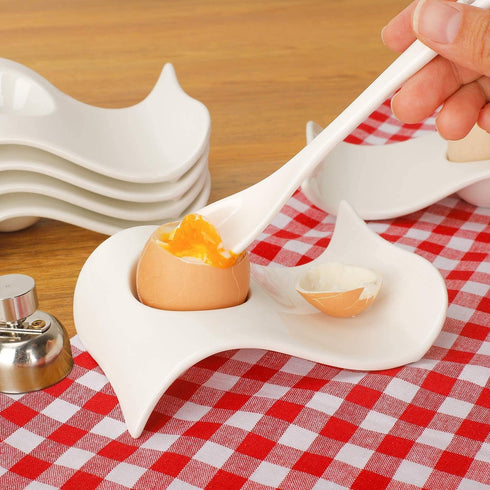 Egg Cups for Soft Boiled Eggs - Ceramic Egg Holder with 6 + 1 Egg Topper Cutter for Breakfast
