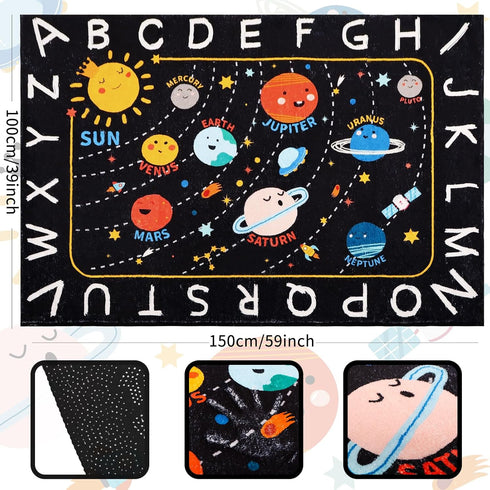 Rug,59"X39.4" Outer Space Kids ABC Alphabet Educational Kids Rugs for Playroom,Non Slip Solar System Galaxy Planets