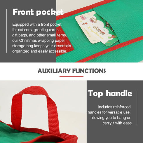 bruwaa 2 Pcs Gift Wrapping Paper Organizer Storage Bag with Pocket and Handles, 29" x 5.5" x 5.5" (Green)