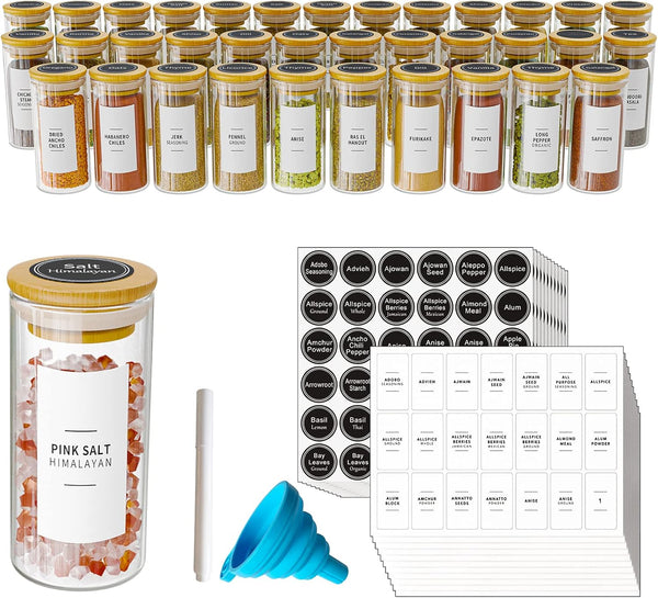 SpaceAid 36 Pcs Spice Jars with Bamboo Lids and Labels, Empty 4oz